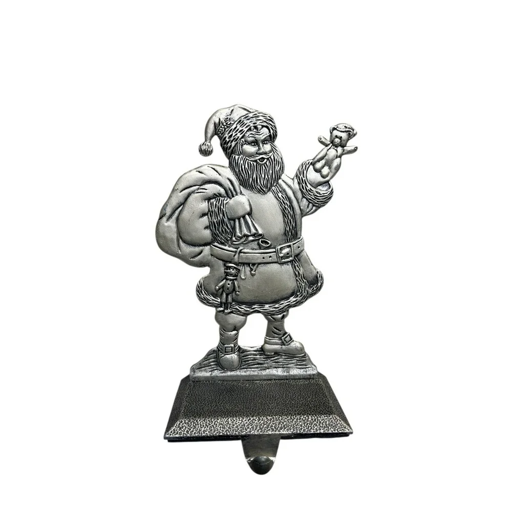 Pewter Santa Stocking Holder Hanger Bag Gifts Christmas‎ Teddy Bear Silver Tone